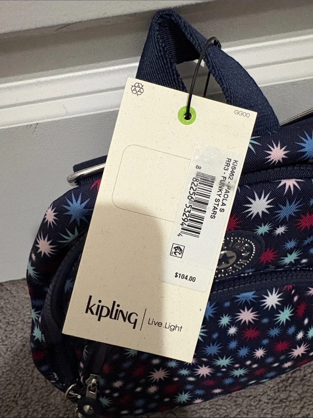 Kipling Navy Starburst Pattern Mini Backpack with Multicolor Accents